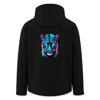 Neon Panther Gesichtsbehandlung - Cyber Futuristic Collection - Recycelte Männer Softshell-Jacke von Stanley/Stella - Schwarz - Hinten - AI Model Male 185 light (185cm)