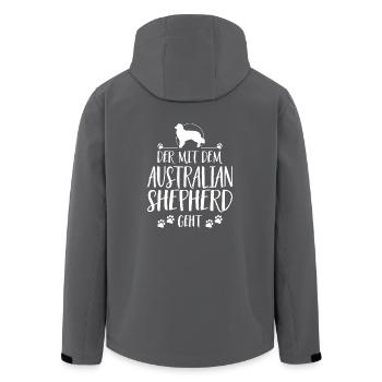 DER MIT DEM AUSTRALIAN SHEPHERD GEHT Wilsigns - Recycelte Männer Softshell-Jacke von Stanley/Stella - Schwarz - Hinten - AI Model Male 185 light (185cm)