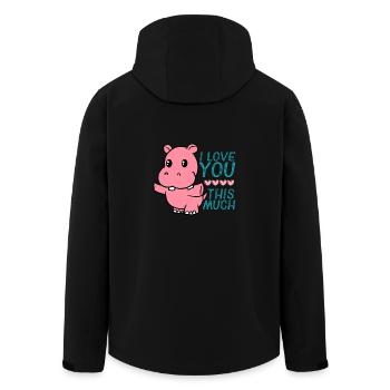 I Love You This Much Cute Hippo Hug Valentine - Men’s Recycled Softshell Jacket by Stanley/Stella - black - Back - AI Model Male 185 light (185cm)