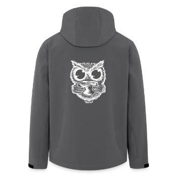 Owl Drinking Coffee Funny Nocturnal Bird Pun Lover - Men’s Recycled Softshell Jacket by Stanley/Stella - black - Back - AI Model Male 185 light (185cm)