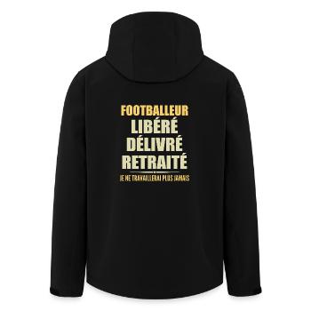 Footballer Celebrates Retirement With Humor Gift - Men’s Recycled Softshell Jacket by Stanley/Stella - black - Back - AI Model Male 185 light (185cm)