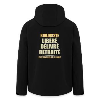 Biologist Celebrates Retirement with Humor Gift - Men’s Recycled Softshell Jacket by Stanley/Stella - black - Back - AI Model Male 185 light (185cm)