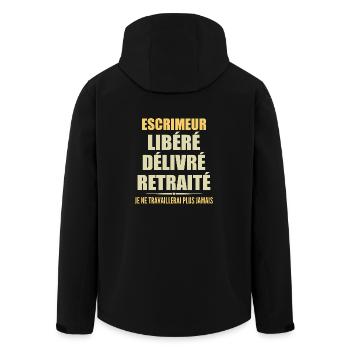 Fechter feiert seinen Ruhestand mit Humor - Recycelte Männer Softshell-Jacke von Stanley/Stella - Schwarz - Hinten - AI Model Male 185 light (185cm)