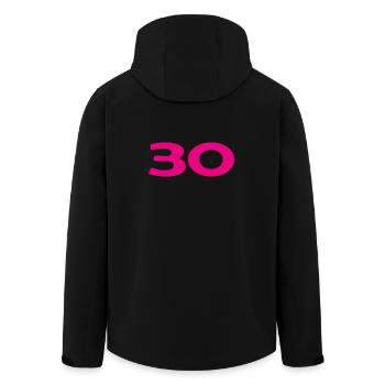 30. 30 JAHRE. 30-JÄHRIGES JUBILÄUM. 30-JÄHRIGES JUBILÄUM. - Recycelte Männer Softshell-Jacke von Stanley/Stella - Schwarz - Hinten - AI Model Male 185 light (185cm)
