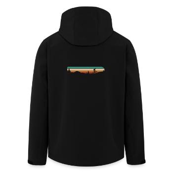 Sunset Mountain Bike Silhouette - Men’s Recycled Softshell Jacket by Stanley/Stella - black - Back - AI Model Male 185 light (185cm)