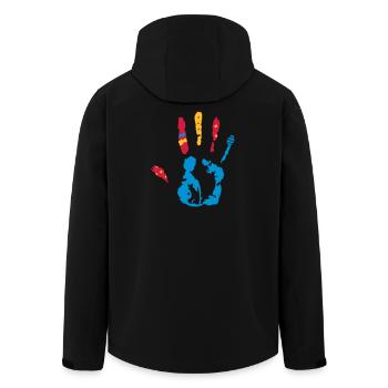 A colorful hand print with various shapes - Men’s Recycled Softshell Jacket by Stanley/Stella - black - Back - AI Model Male 185 light (185cm)