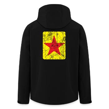 Red star on a yellow background and vintage effect - Men’s Recycled Softshell Jacket by Stanley/Stella - black - Back - AI Model Male 185 light (185cm)