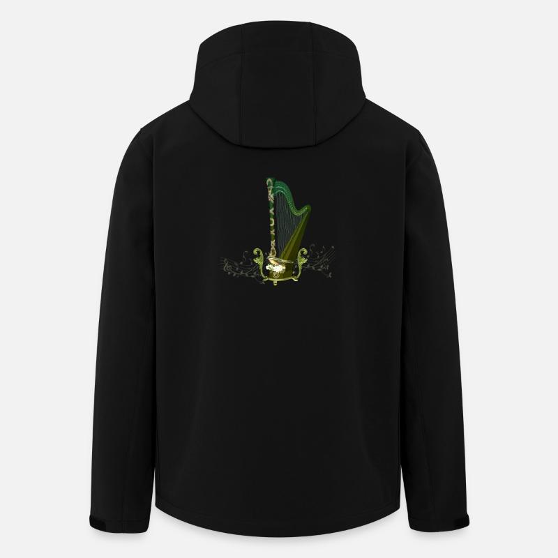 Keltische Harfe mit keltischem Knoten und Blumen mit Vogel - Recycelte Männer Softshell-Jacke von Stanley/Stella - Schwarz