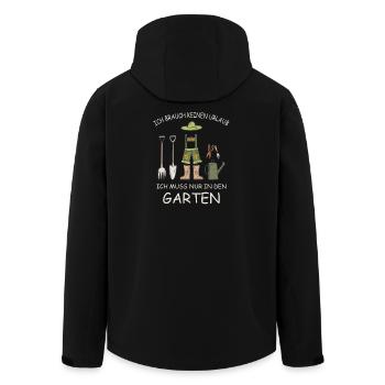 Garten Spruch, muss nur in den Garten, Rentner - Recycelte Männer Softshell-Jacke von Stanley/Stella - Schwarz - Hinten - AI Model Male 185 light (185cm)
