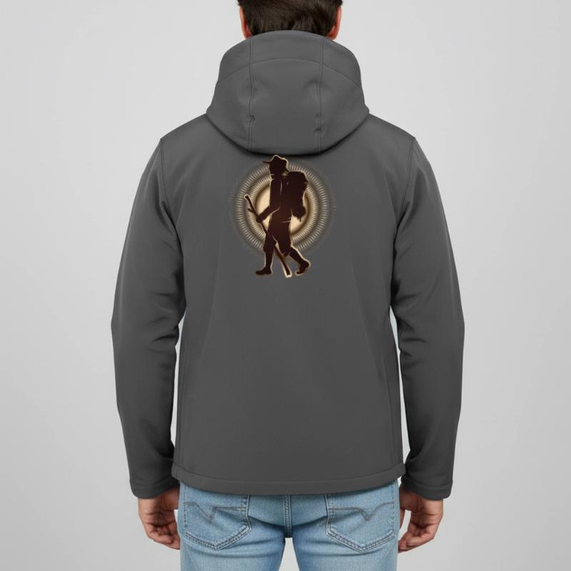 Pilger oder Wanderer mit Wanderstab & Rucksack Recycelte Männer Softshell-Jacke Discoverer von Stanley/Stella