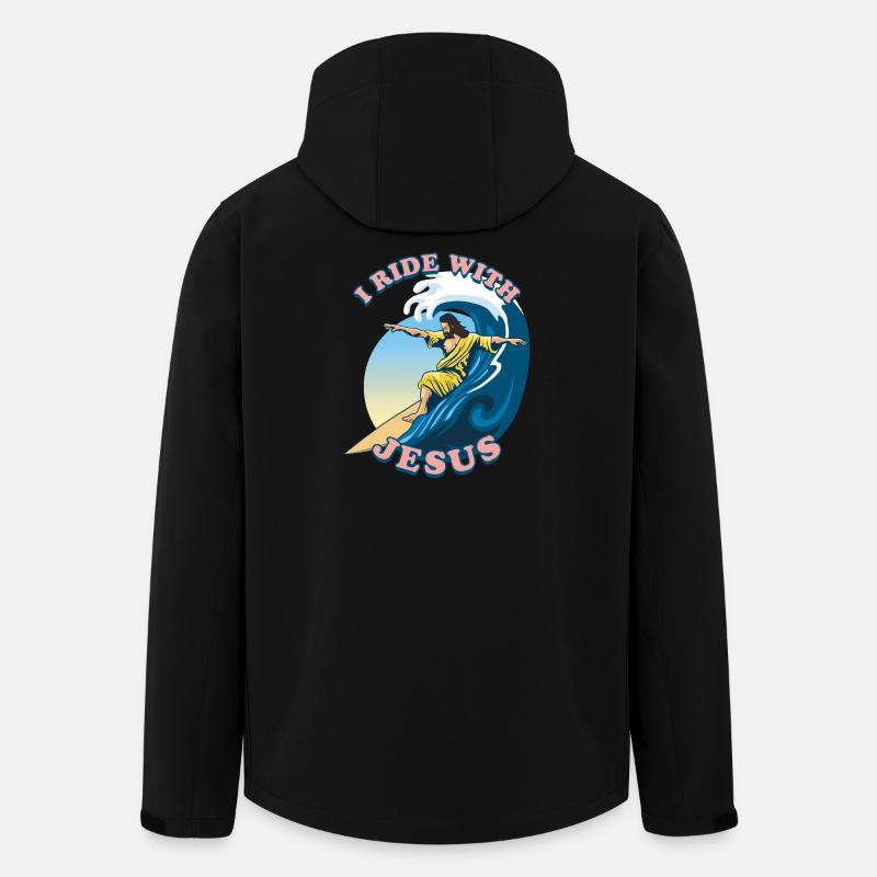 Ich fahre mit Jesus | Jesus Christus Surfer - Recycelte Männer Softshell-Jacke von Stanley/Stella - Schwarz