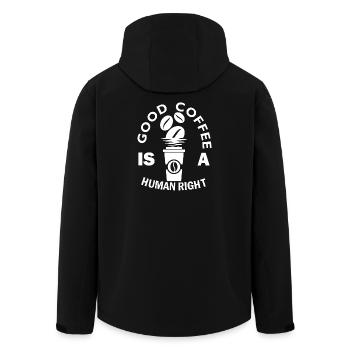 Good Coffee is a human right - Men’s Recycled Softshell Jacket by Stanley/Stella - black - Back - AI Model Male 185 light (185cm)