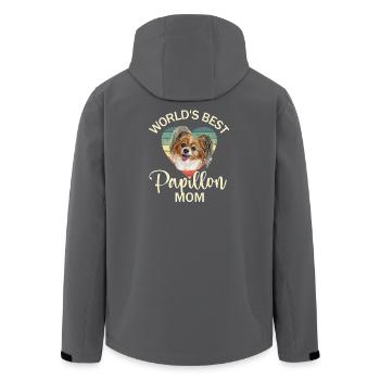 Dog Papillon Dwarf Spaniel - Men’s Recycled Softshell Jacket by Stanley/Stella - anthracite - Back - AI Model Male 185 light (185cm)