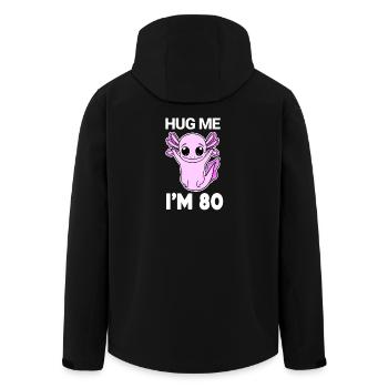80th Birthday - 80th Anniversary - Hug - Men’s Recycled Softshell Jacket by Stanley/Stella - black - Back - AI Model Male 185 light (185cm)