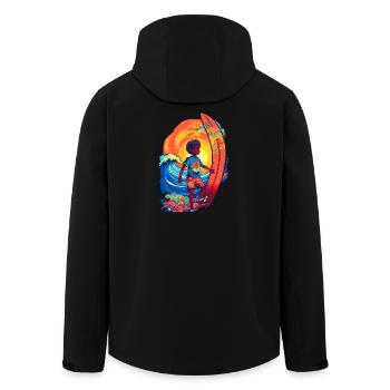 Surfer with sunbeam motif - Men’s Recycled Softshell Jacket by Stanley/Stella - black - Back - AI Model Male 185 light (185cm)