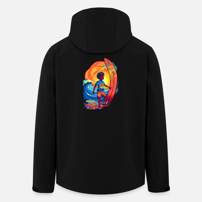 Surfender mit Sonnenstrahl-Motiv - Recycelte Männer Softshell-Jacke von Stanley/Stella - Schwarz