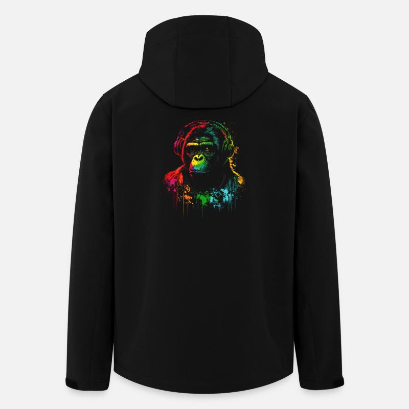 Casque d’écoute gorille arc-en-ciel - Veste softshell homme en polyester recyclé Stanley/Stella - noir