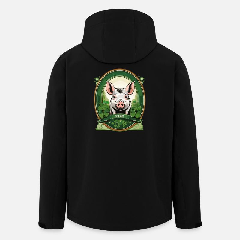 Cochon chanceux avec trèfles - Veste softshell homme en polyester recyclé Stanley/Stella - noir