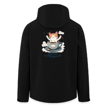 Wecker aufladen, Katzenhumor und Kaffeebecher - Recycelte Männer Softshell-Jacke von Stanley/Stella - Schwarz - Hinten - AI Model Male 185 light (185cm)