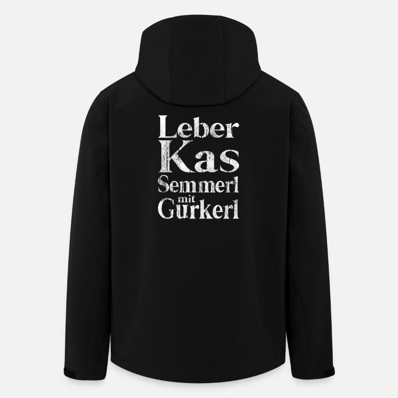 Leberkas Semmerl mit Gurkerl – Dialekt - Recycelte Männer Softshell-Jacke von Stanley/Stella - Schwarz