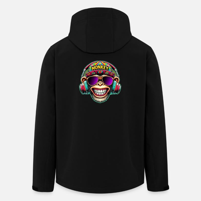 Cooler DJ Monkey Kopfhörer Bunter Retro-Stil - Recycelte Männer Softshell-Jacke von Stanley/Stella - Schwarz