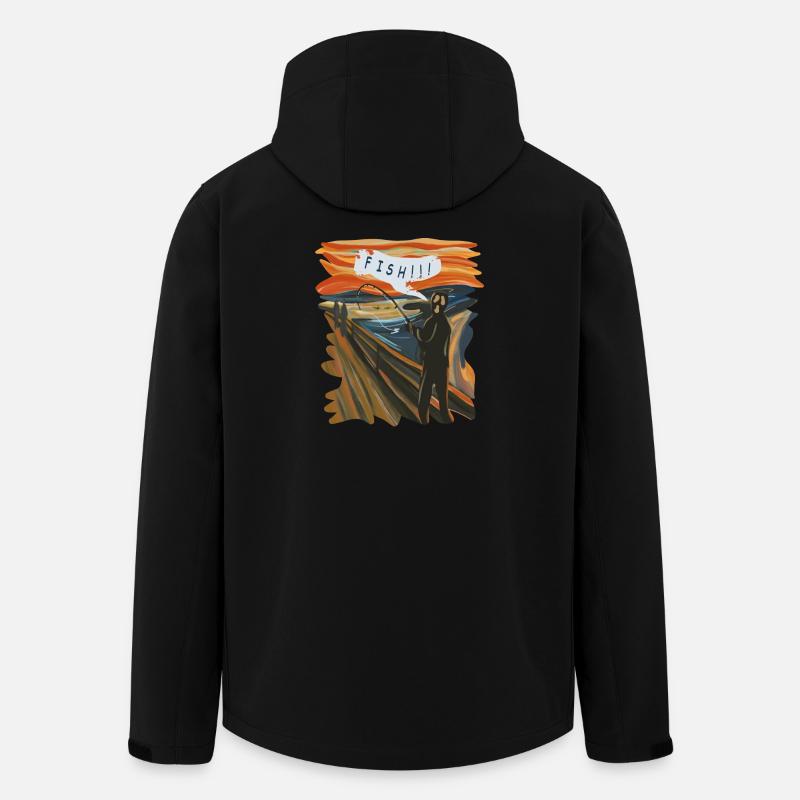 Fangrafik eines Anglers bei Sonnenuntergang - Recycelte Männer Softshell-Jacke von Stanley/Stella - Schwarz