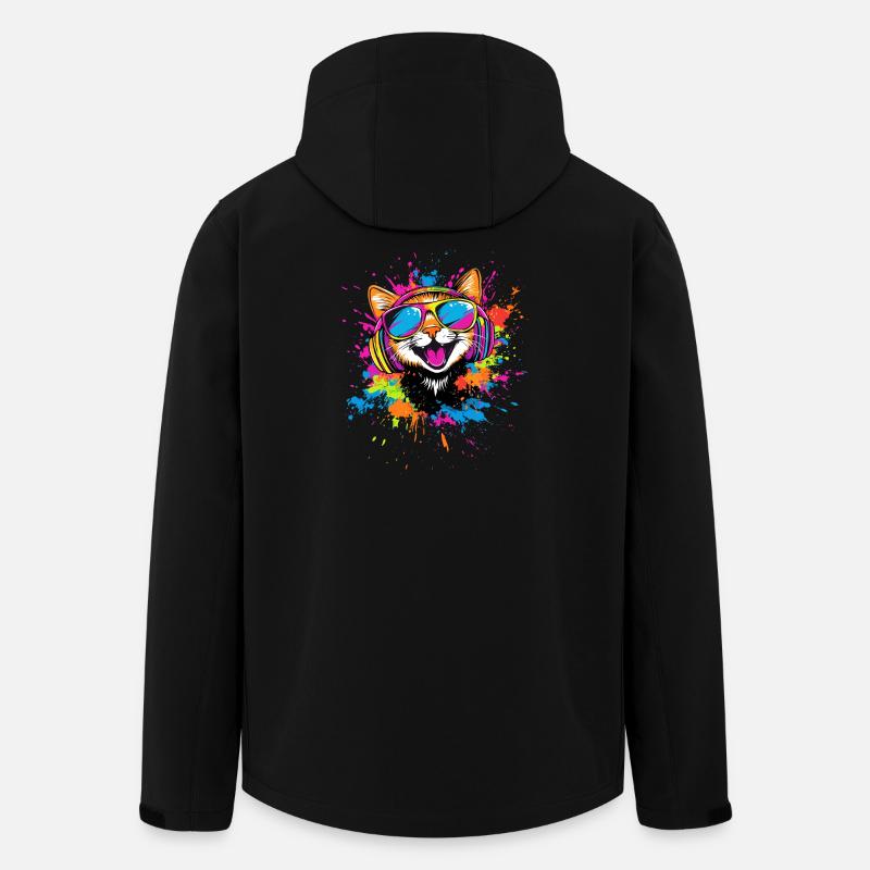 Katze Sonnenbrille Kopfhörer Musik Bunt DJ Katzen - Recycelte Männer Softshell-Jacke von Stanley/Stella - Schwarz