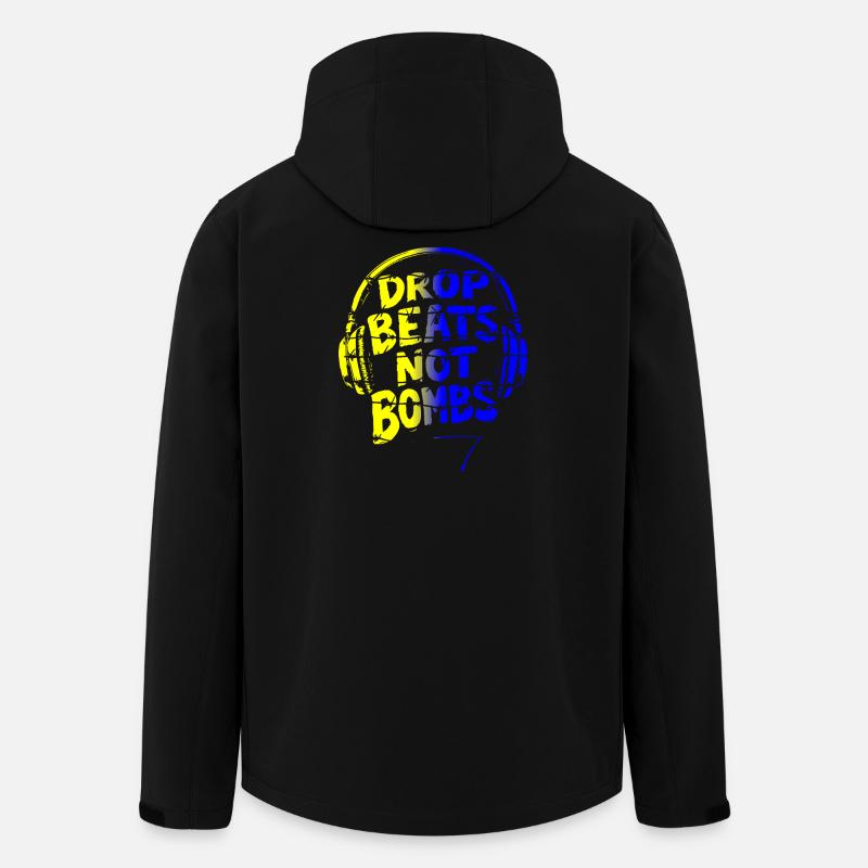 Drop Beats Not Bombs yellow blue - Men’s Recycled Softshell Jacket by Stanley/Stella - black