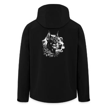 Cute Doberman Pinscher with flower decoration - Men’s Recycled Softshell Jacket by Stanley/Stella - black - Back - AI Model Male 185 light (185cm)