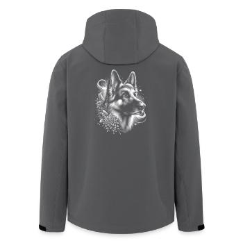 Berger allemand avec décoration florale en tant que portrait - Veste softshell homme en polyester recyclé Stanley/Stella - charbon - Dos - AI Model Male 185 light (185cm)