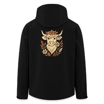 Highland Cow - Highland Beef with Flower - Men’s Recycled Softshell Jacket by Stanley/Stella - black - Back - AI Model Male 185 light (185cm)