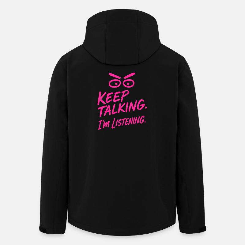 „Keep talking – Ironisches Statementshirt“ - Recycelte Männer Softshell-Jacke von Stanley/Stella - Schwarz