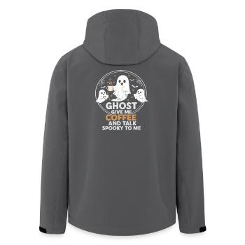 Motif fantôme effrayant avec café et discussion - Veste softshell homme en polyester recyclé Stanley/Stella - noir - Dos - AI Model Male 185 light (185cm)