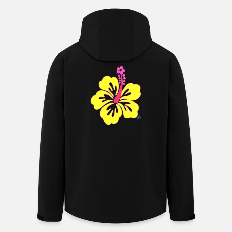 Fleur d'Hibiscus tropicale jaune - Veste softshell homme en polyester recyclé Stanley/Stella - noir