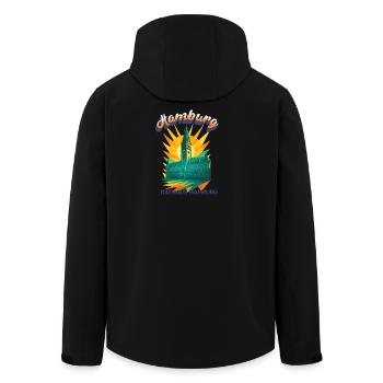 Hamburg Town Hall Shirt – Retro Architecture Design - Men’s Recycled Softshell Jacket by Stanley/Stella - black - Back - AI Model Male 185 light (185cm)