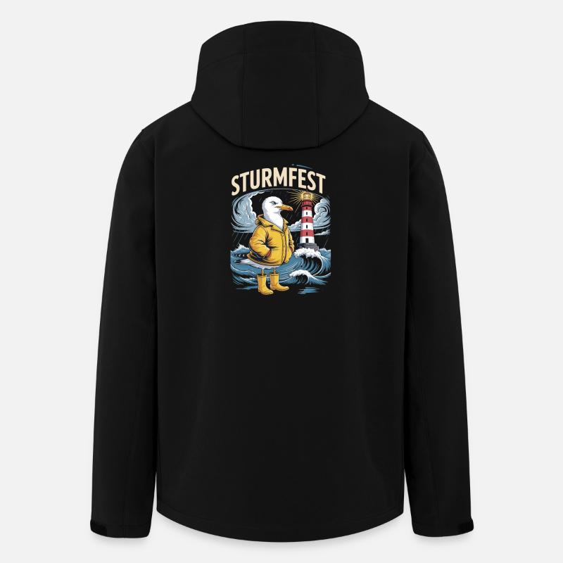 Sturmfest Möwe Am Leuchtturm Maritim Nordsee - Recycelte Männer Softshell-Jacke von Stanley/Stella - Schwarz