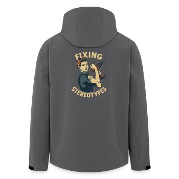 Stereotypen Brechen Mit Humor - Recycelte Männer Softshell-Jacke von Stanley/Stella - Schwarz - Hinten - AI Model Male 185 light (185cm)