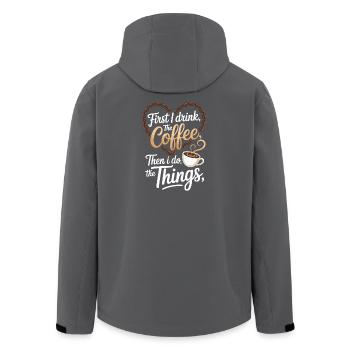 Funny First I Drink Coffee Quote - Recycelte Männer Softshell-Jacke von Stanley/Stella - Schwarz - Hinten - AI Model Male 185 light (185cm)
