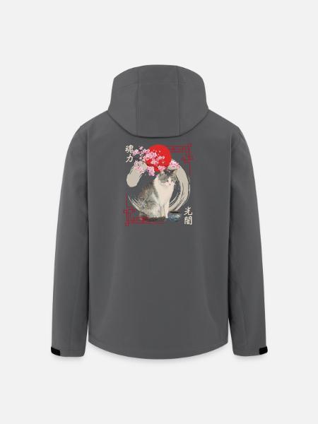 Japanese cat with cherry blossoms - Men’s Recycled Softshell Jacket by Stanley/Stella - black