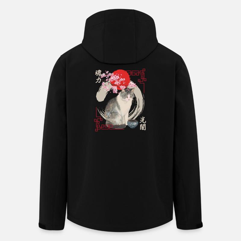 Japanese cat with cherry blossoms - Men’s Recycled Softshell Jacket by Stanley/Stella - black