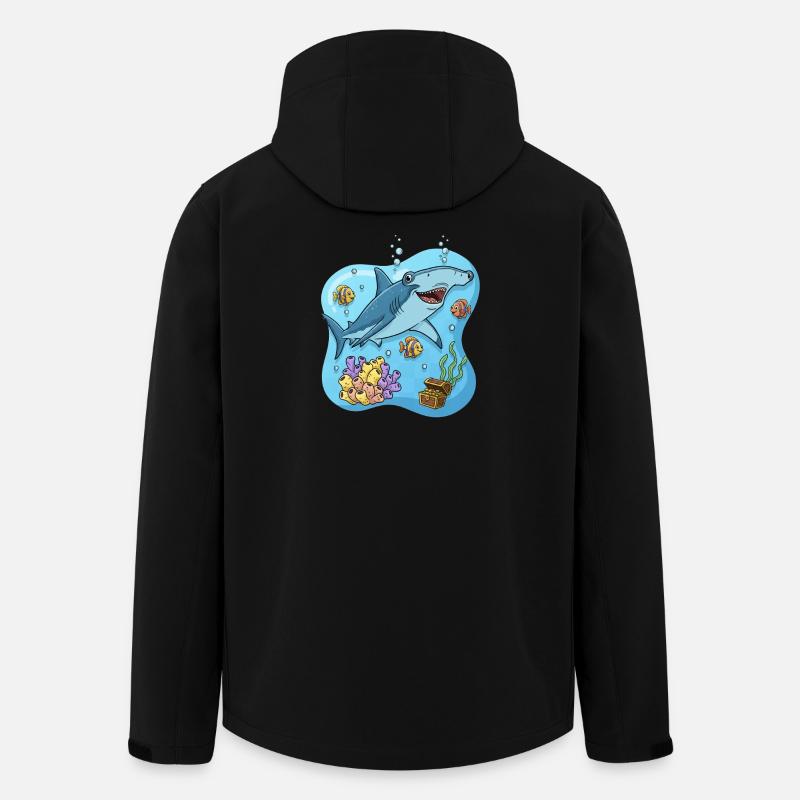 Cartoon Style Hammerhead Shark In Ocean - Men’s Recycled Softshell Jacket by Stanley/Stella - black
