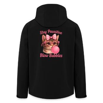 Cute Cat - Stay Pawsitive Blow Bubbles - Men’s Recycled Softshell Jacket by Stanley/Stella - black - Back - AI Model Male 185 light (185cm)