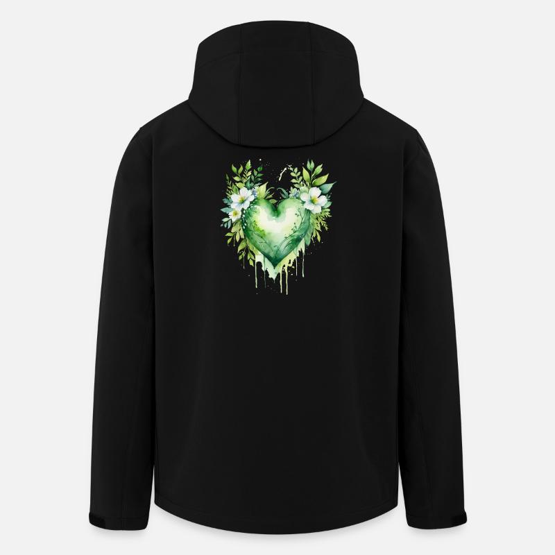 Aquarelle Verte Coeur Flore - Veste softshell homme en polyester recyclé Stanley/Stella - noir
