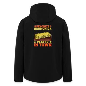 Funny Harmonica Player Favorite Player In Town - Men’s Recycled Softshell Jacket by Stanley/Stella - black - Back - AI Model Male 185 light (185cm)