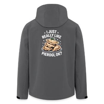 Pierogi Saying Polish Funny Pierogi Gift - Men’s Recycled Softshell Jacket by Stanley/Stella - anthracite - Back - AI Model Male 185 light (185cm)