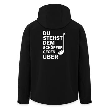 Du stehst dem Schöpfer Gegenüber - Recycelte Männer Softshell-Jacke von Stanley/Stella - Schwarz - Hinten - AI Model Male 185 light (185cm)