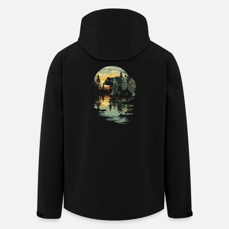 Retro Outdoor Wilderness Bärenbäume - Recycelte Männer Softshell-Jacke von Stanley/Stella - Schwarz