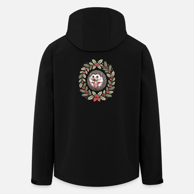 Christmas hedgehog in holly wreath - Men’s Recycled Softshell Jacket by Stanley/Stella - black