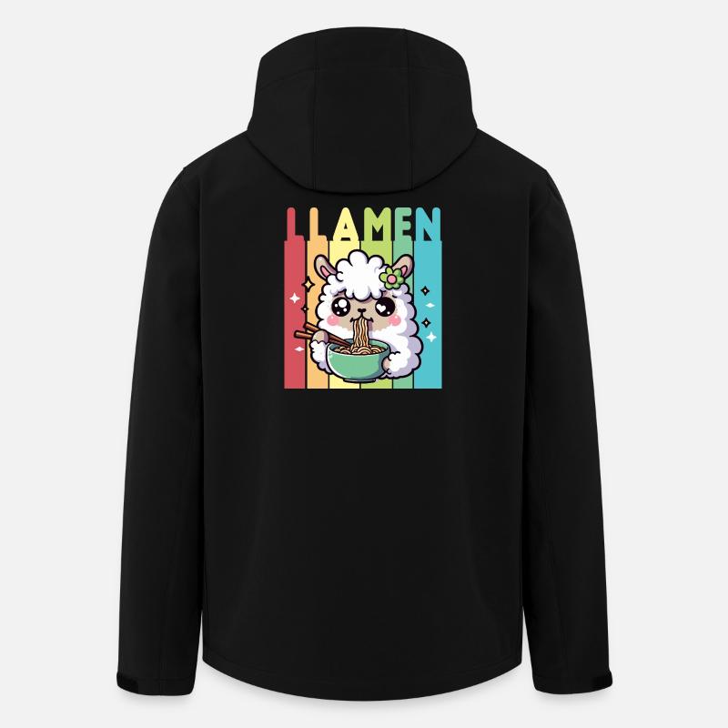Kawaii Rainbow Noodle Eater Llama - Men’s Recycled Softshell Jacket by Stanley/Stella - black
