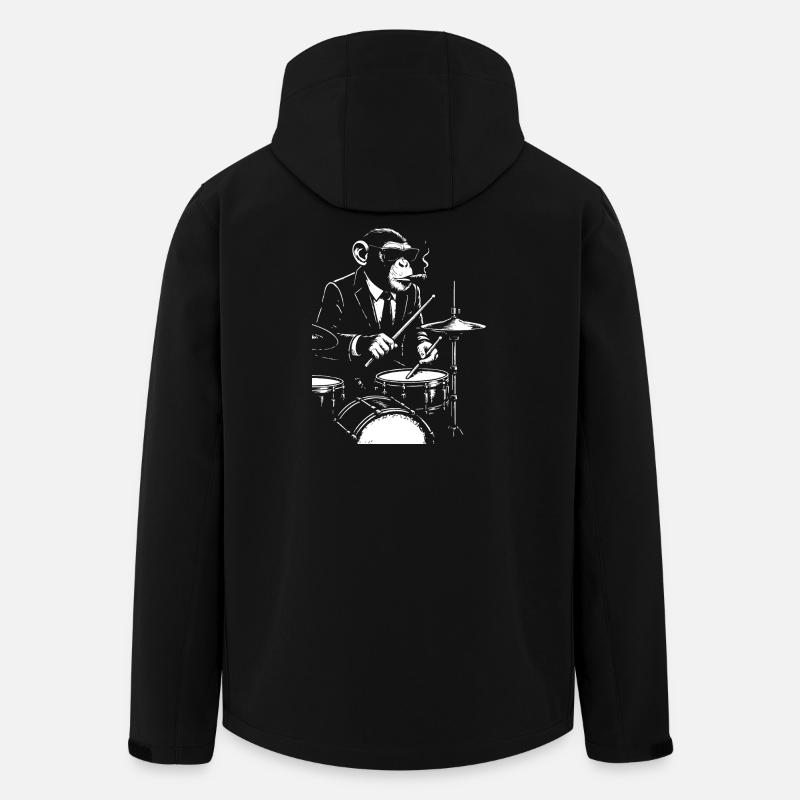 Jazz Monkey jouant de la batterie - Veste softshell homme en polyester recyclé Stanley/Stella - noir